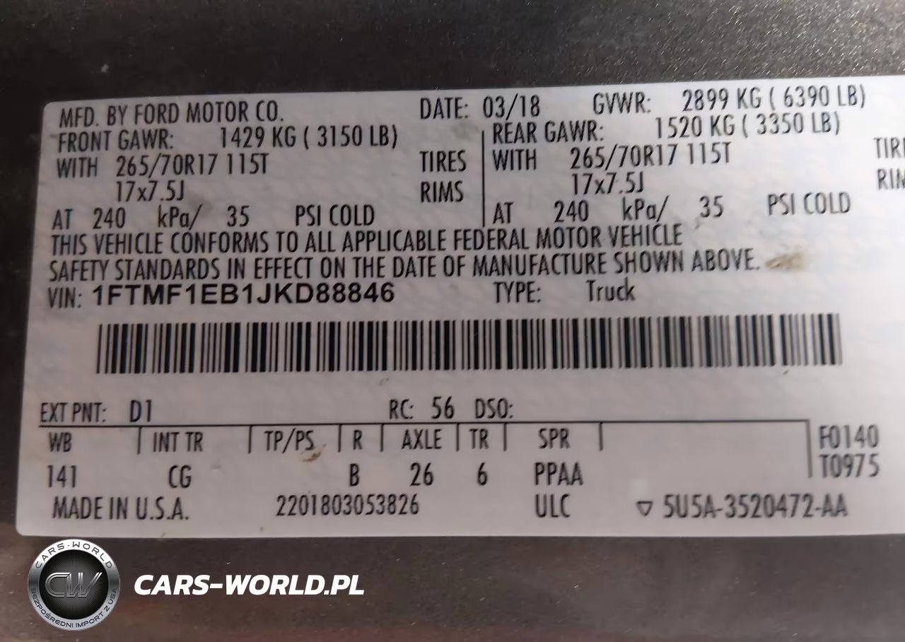 2018 Ford F-150 Xl VIN:1FTMF1EB1JKD88846 - 9