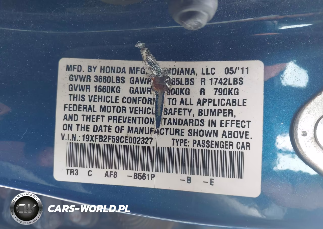 2012 Honda Civic Lx VIN:19XFB2F59CE002327 - 9