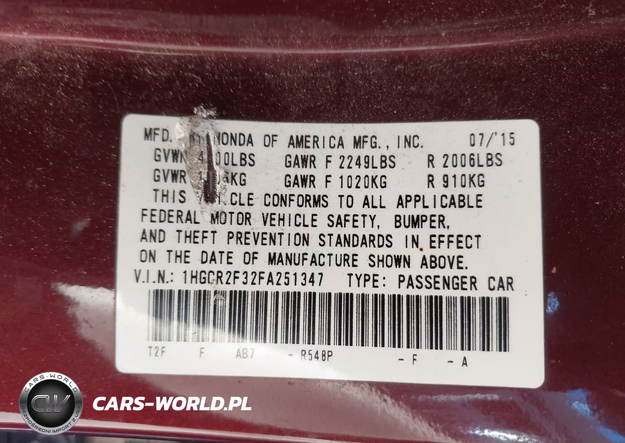 2015 Honda Accord Lx VIN:1HGCR2F32FA251347 - 9