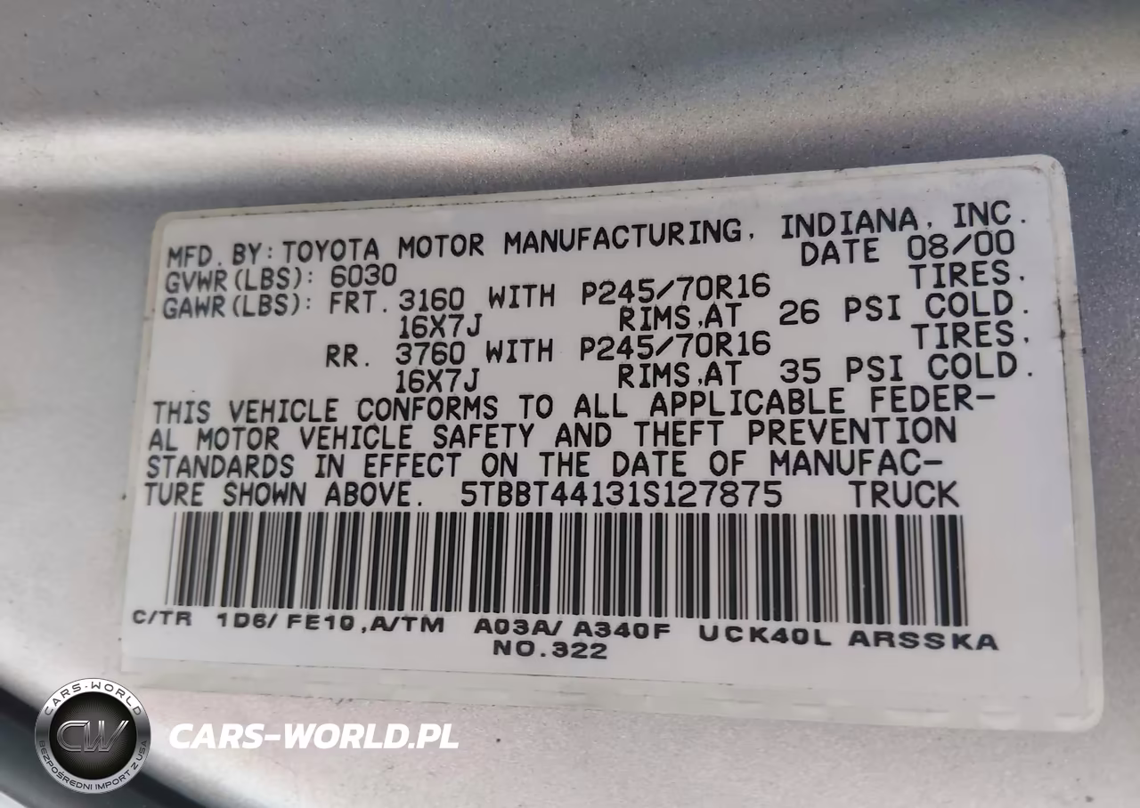 2001 Toyota Tundra Sr5 V8 VIN:5TBBT44131S127875 - 9