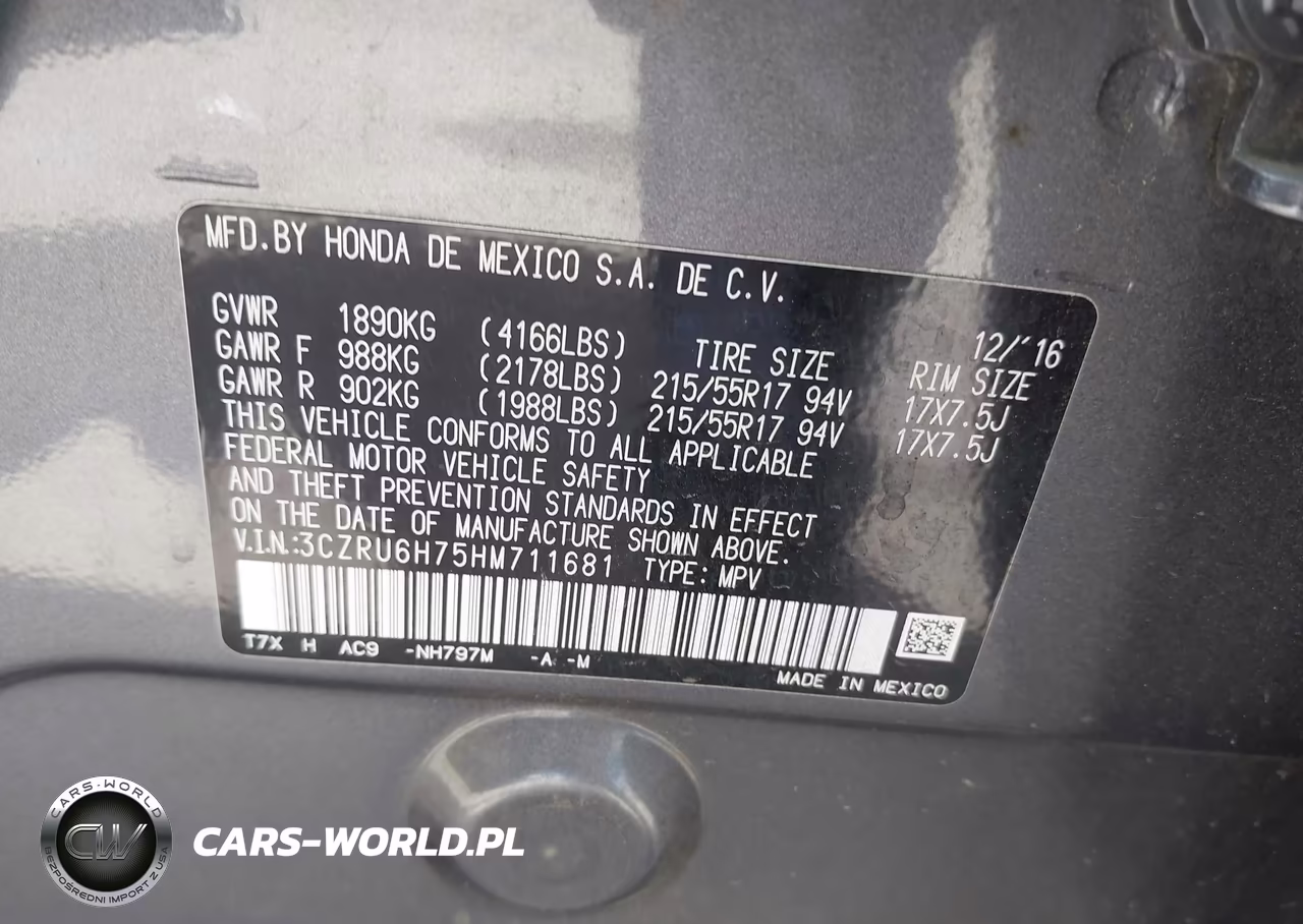 2017 Honda Hr-V Ex-L VIN:3CZRU6H75HM711681 - 9