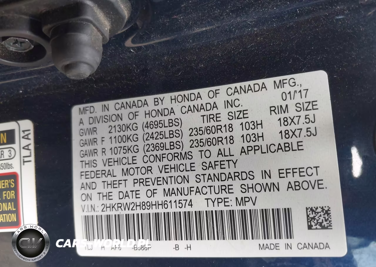 2017 Honda Cr-V VIN:2HKRW2H89HH611574 - 9