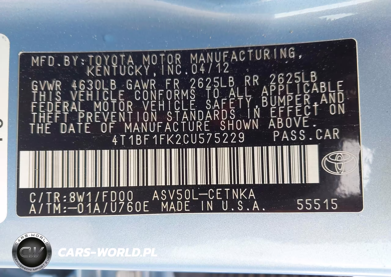 2012 Toyota Camry Le VIN:4T1BF1FK2CU575229 - 9