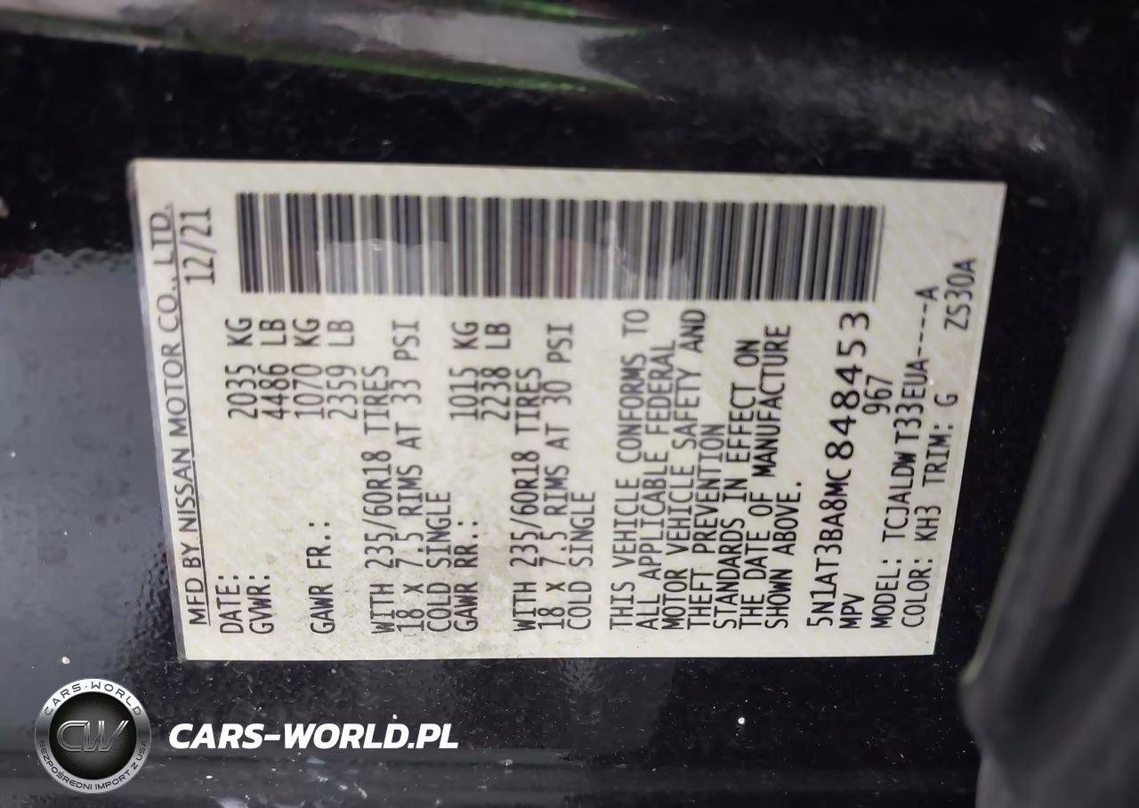 2021 Nissan Rogue Sv Fwd VIN:5N1AT3BA8MC848453 - 9