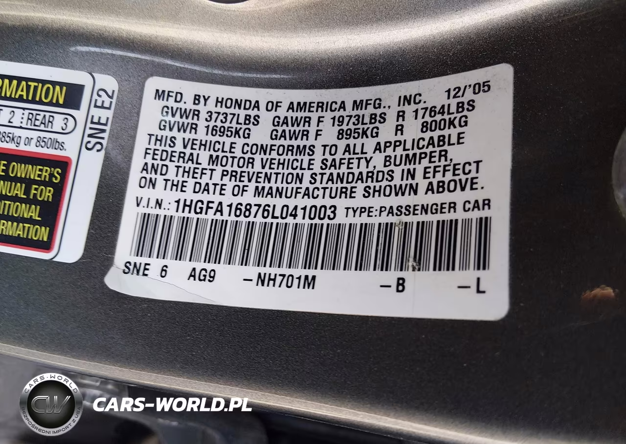 2006 Honda Civic Ex VIN:1HGFA16876L041003 - 9