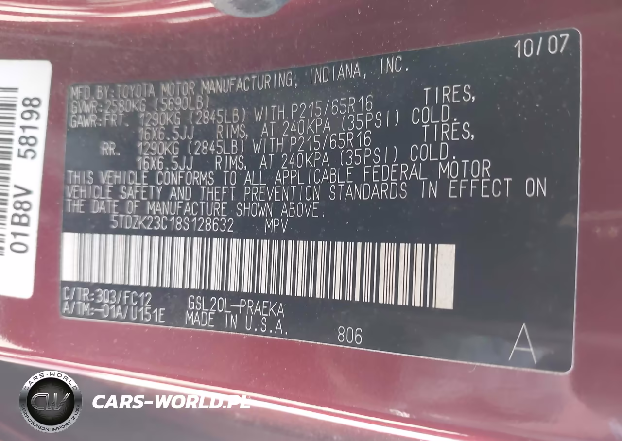 2008 Toyota Sienna Le VIN:5TDZK23C18S128632 - 9