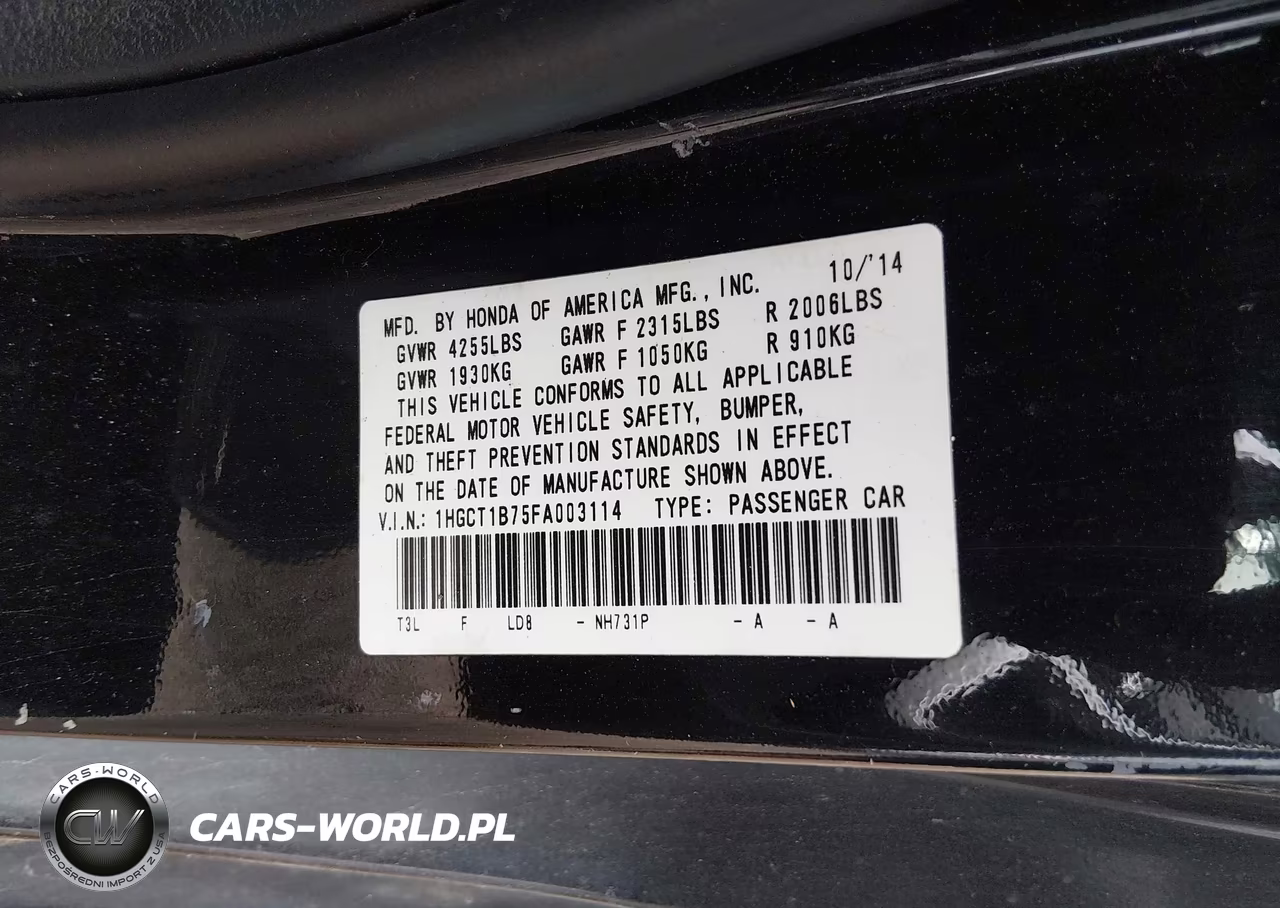 2015 Honda Accord Ex VIN:1HGCT1B75FA003114 - 9
