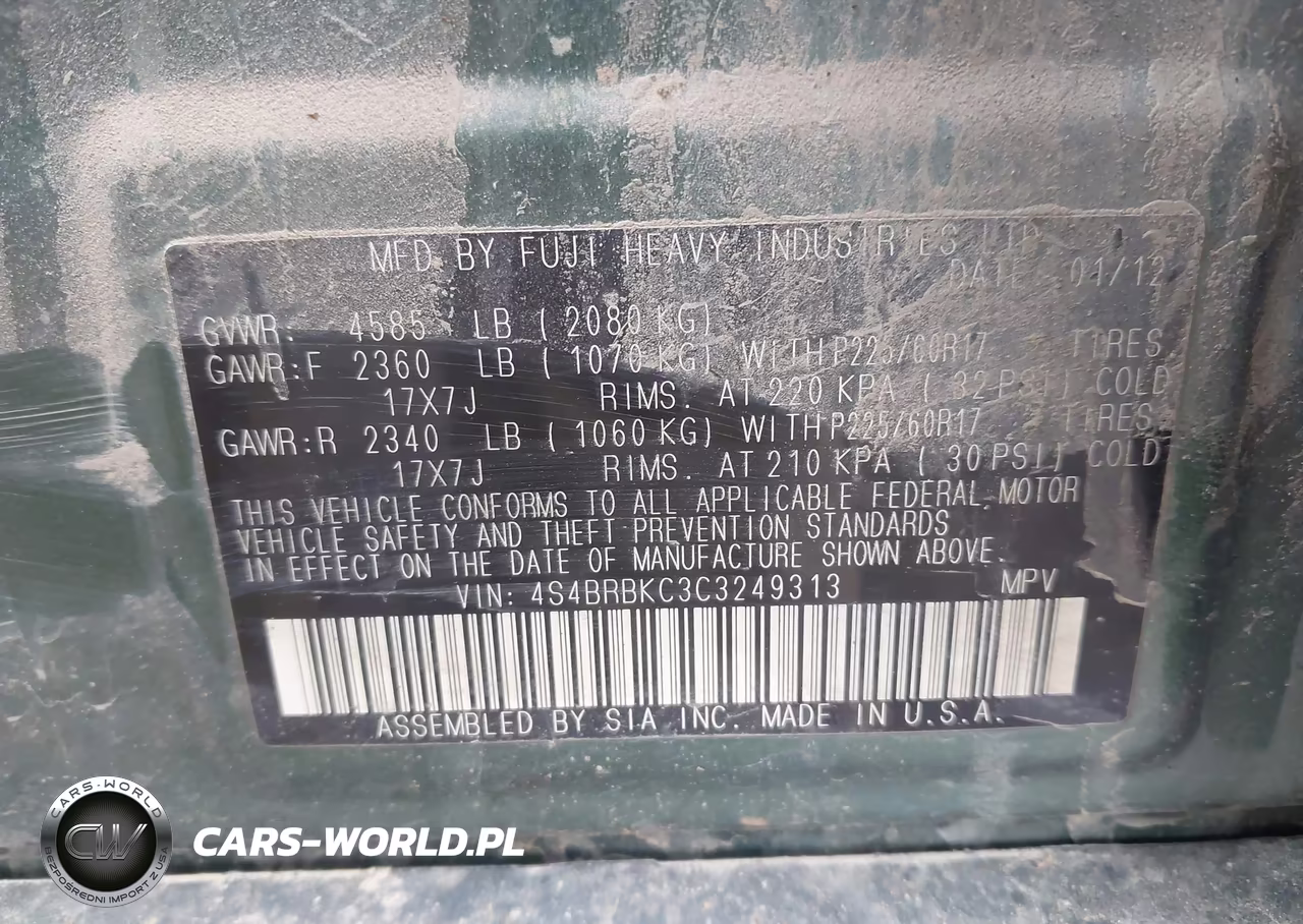 2012 Subaru Outback 2.5I Limited VIN:4S4BRBKC3C3249313 - 9