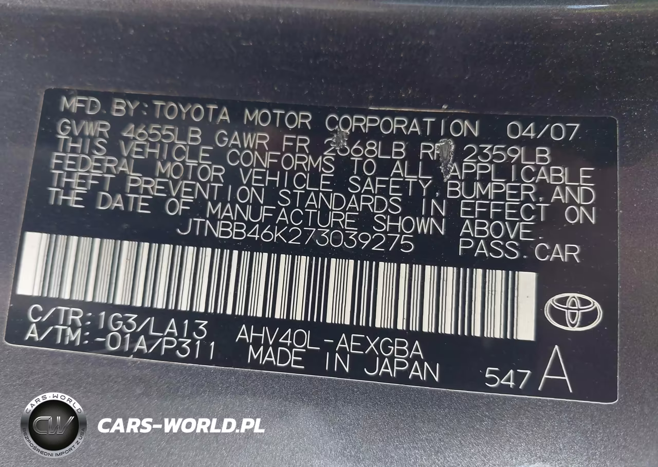 2007 Toyota Camry Hybrid VIN:JTNBB46K273039275 - 9