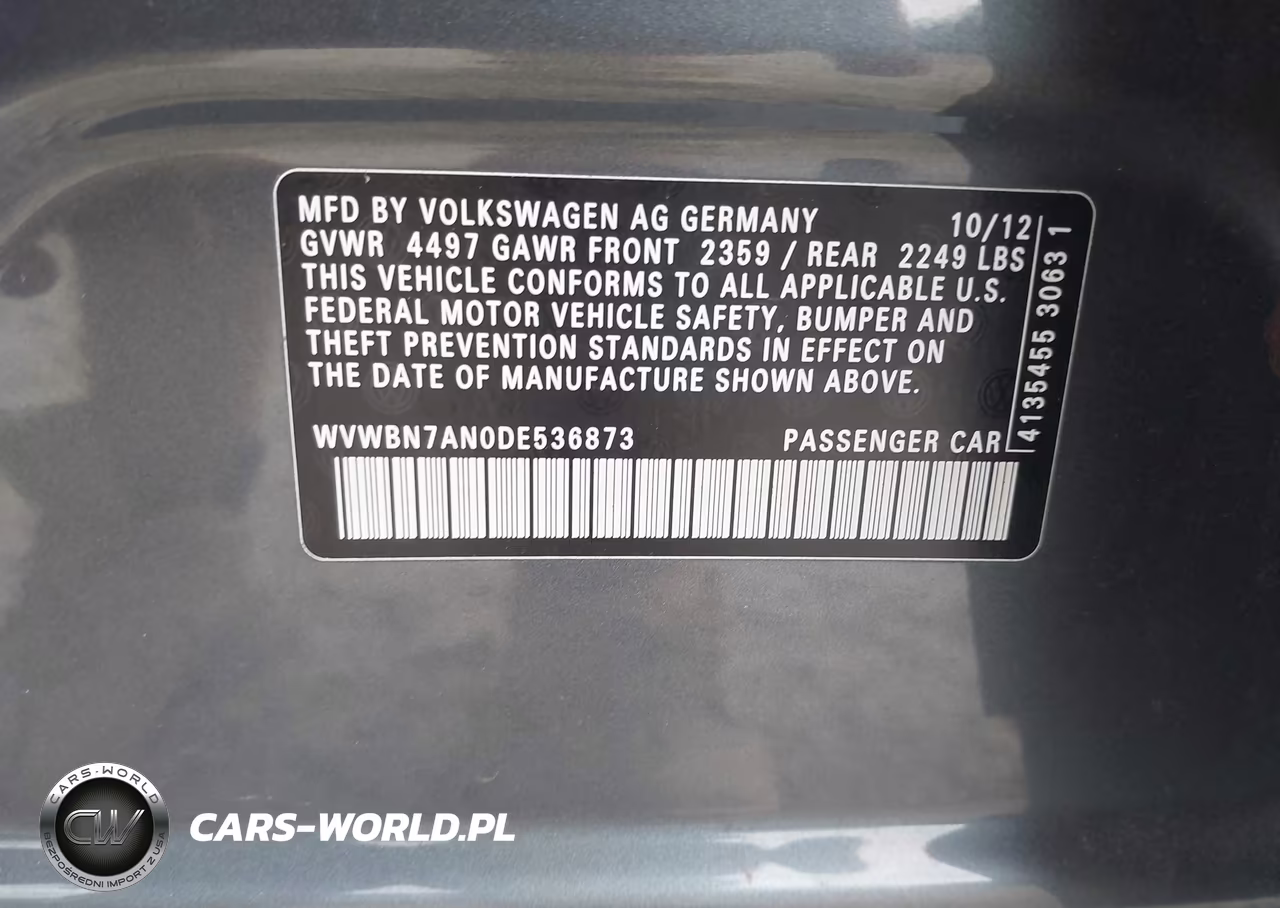 2013 Volkswagen Cc 2.0T Sport VIN:WVWBN7AN0DE536873 - 9