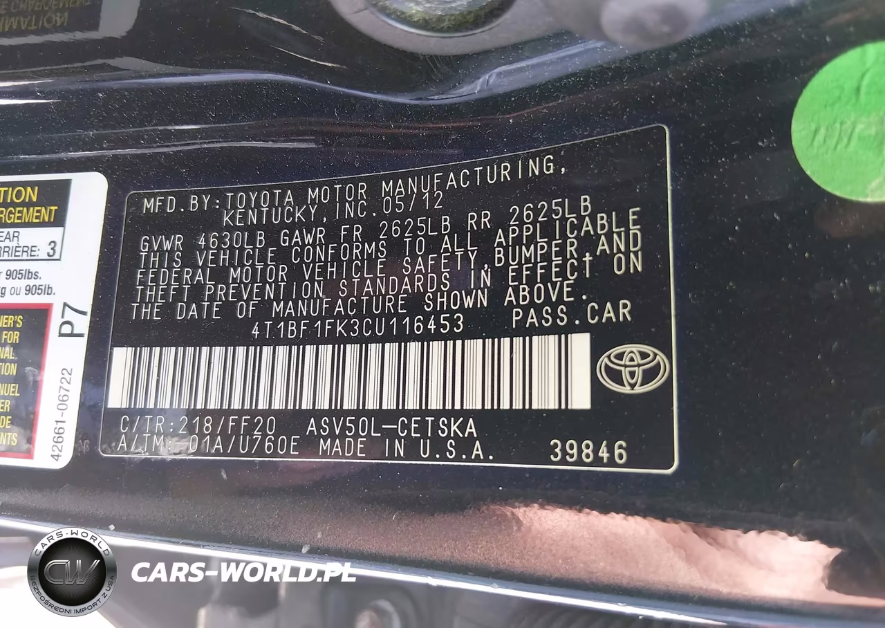 2012 Toyota Camry Se VIN:4T1BF1FK3CU116453 - 9