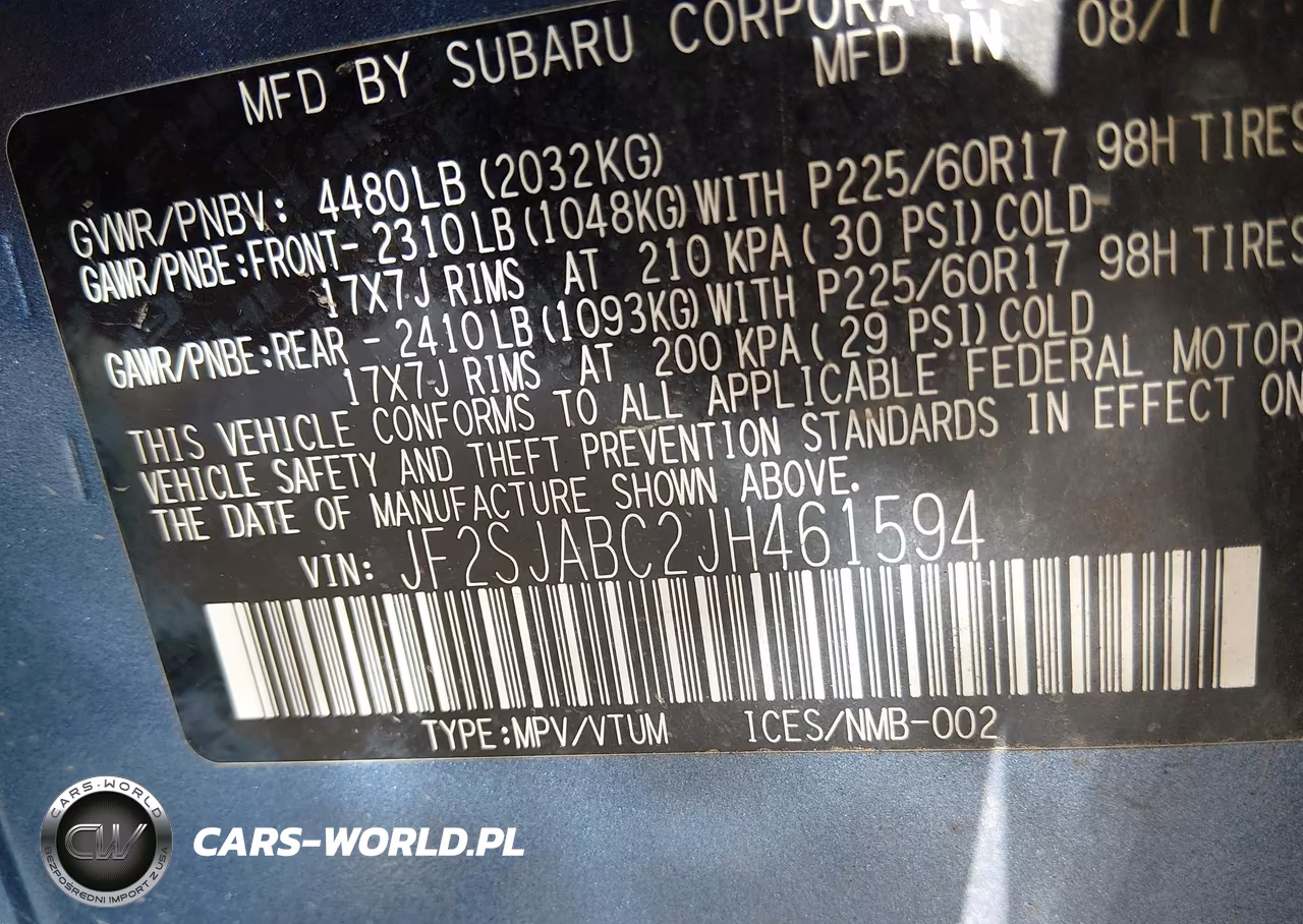 2018 Subaru Forester 2.5I VIN:JF2SJABC2JH461594 - 9