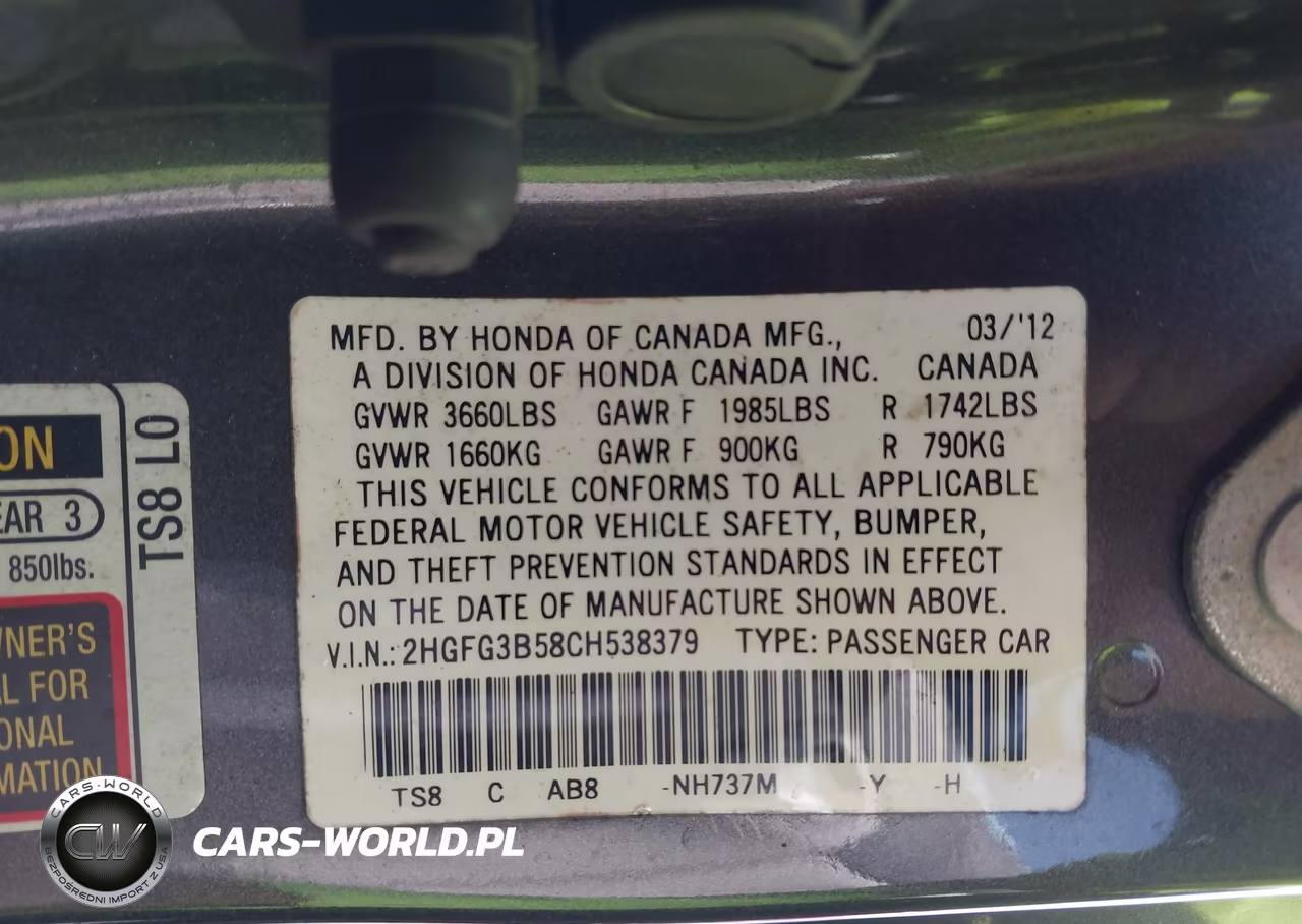 2012 Honda Civic Lx VIN:2HGFG3B58CH538379 - 9
