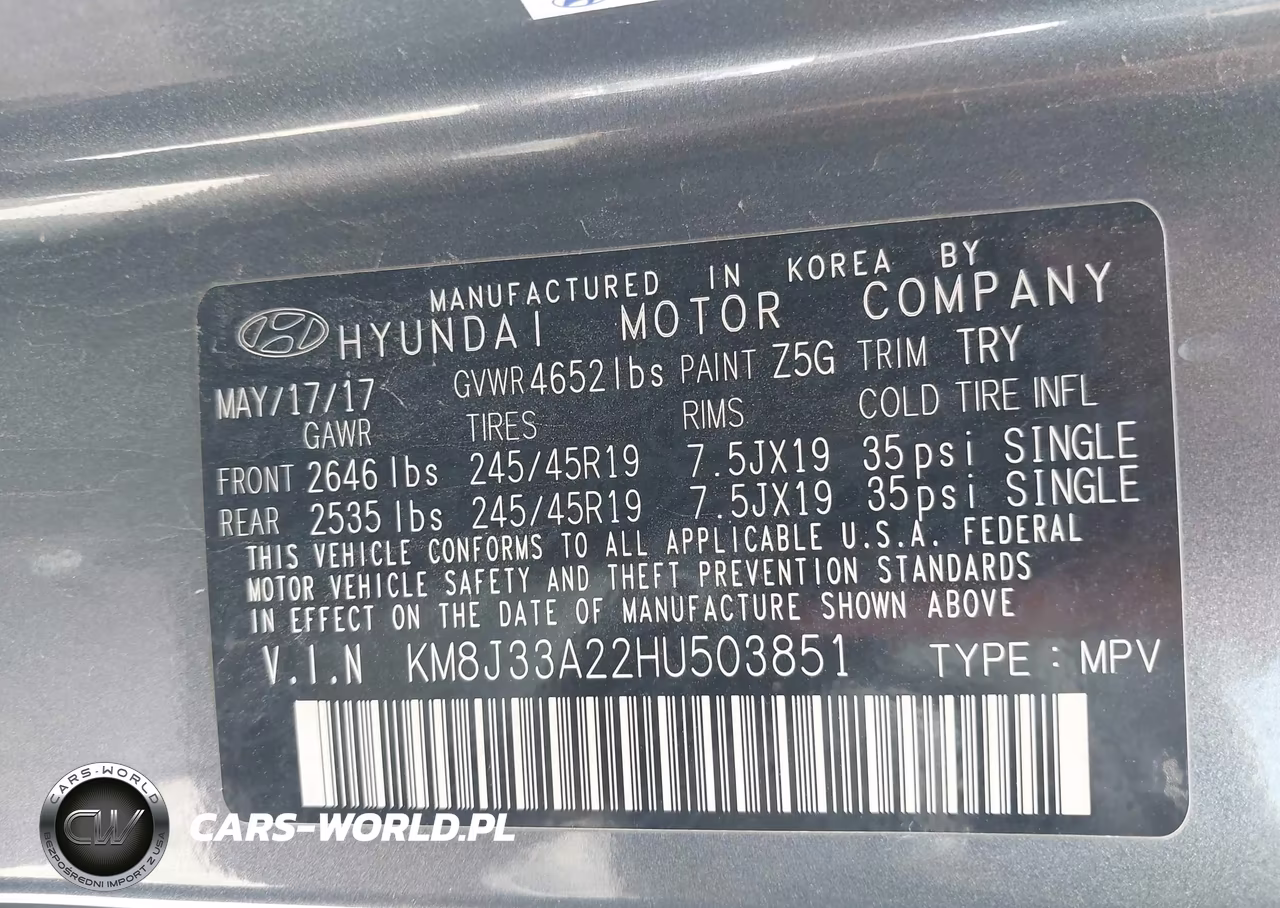 2017 Hyundai Tucson Night VIN:KM8J33A22HU503851 - 9