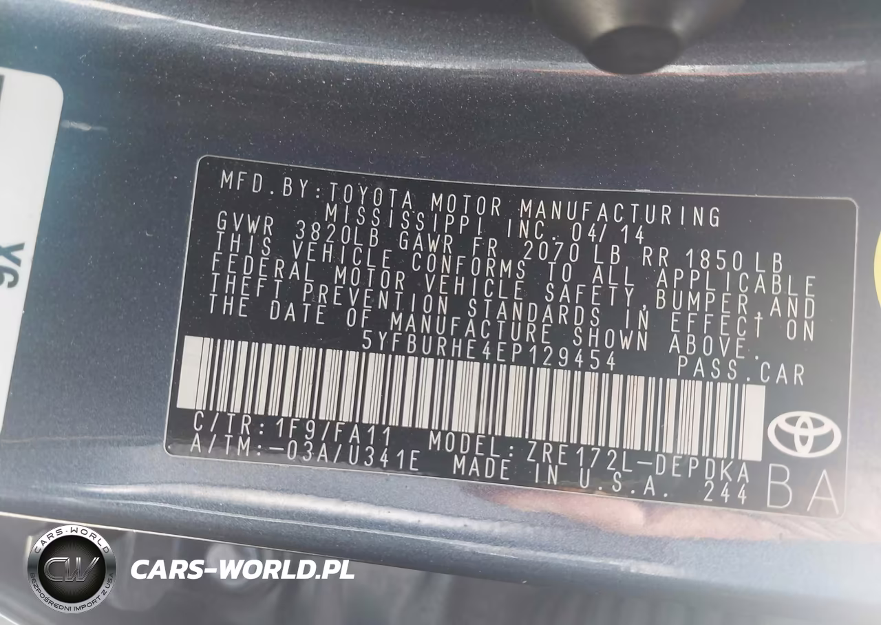 2014 Toyota Corolla L VIN:5YFBURHE4EP129454 - 9