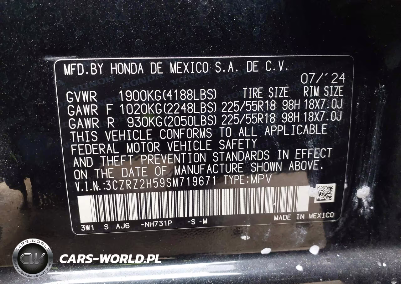 2025 Honda Hr-V Awd Sport VIN:3CZRZ2H59SM719671 - 9