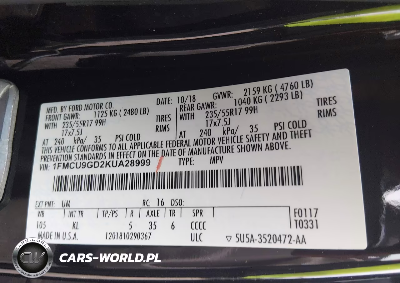 2019 Ford Escape Se VIN:1FMCU9GD2KUA28999 - 9