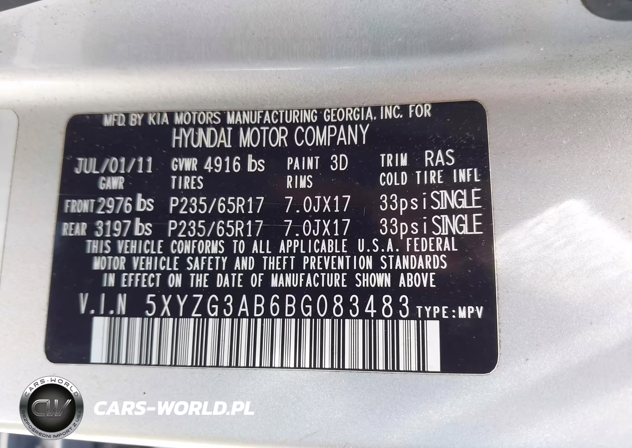 2011 Hyundai Santa Fe Gls VIN:5XYZG3AB6BG083483 - 9
