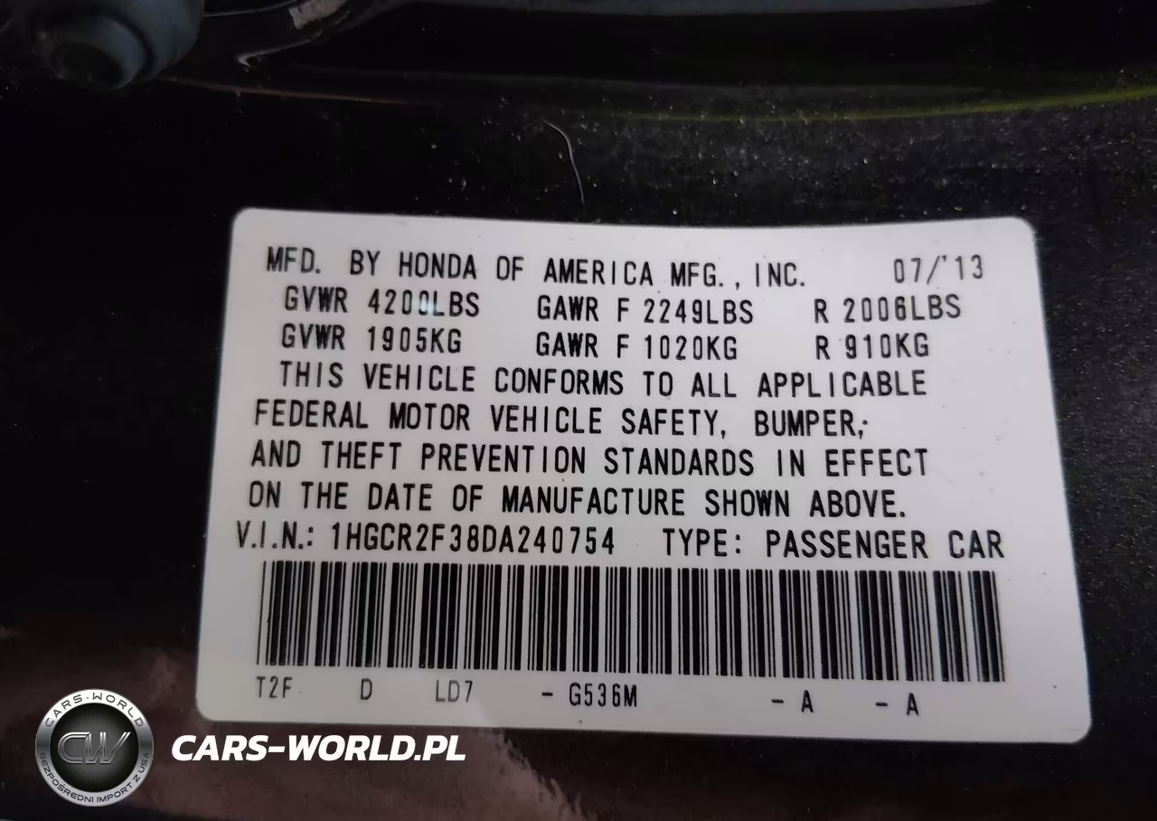 2013 Honda Accord Lx VIN:1HGCR2F38DA240754 - 9