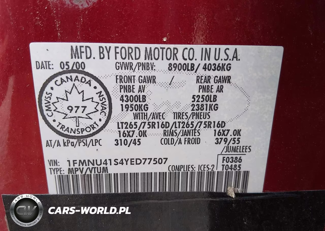 2000 Ford Excursion Xlt VIN:1FMNU41S4YED77507 - 9