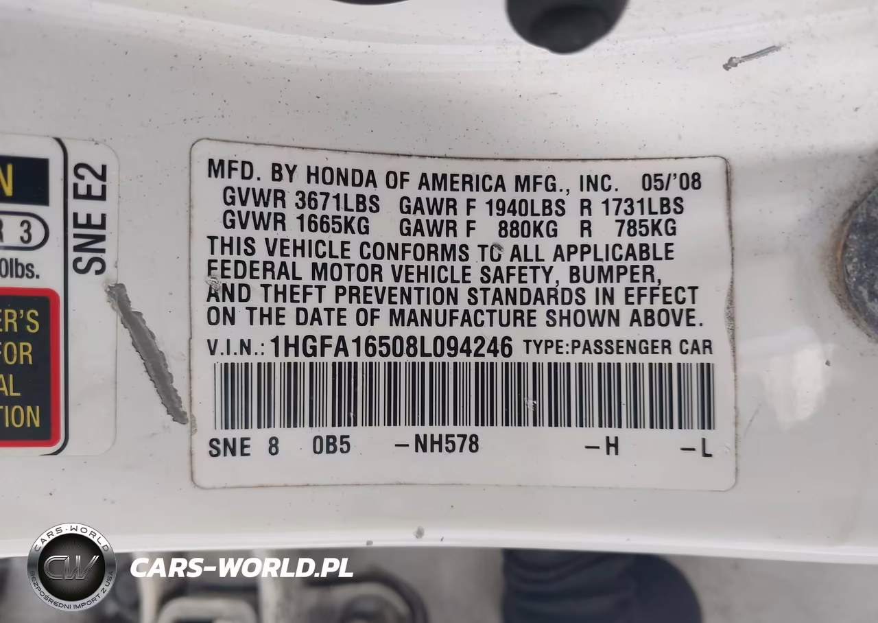2008 Honda Civic Lx VIN:1HGFA16508L094246 - 9