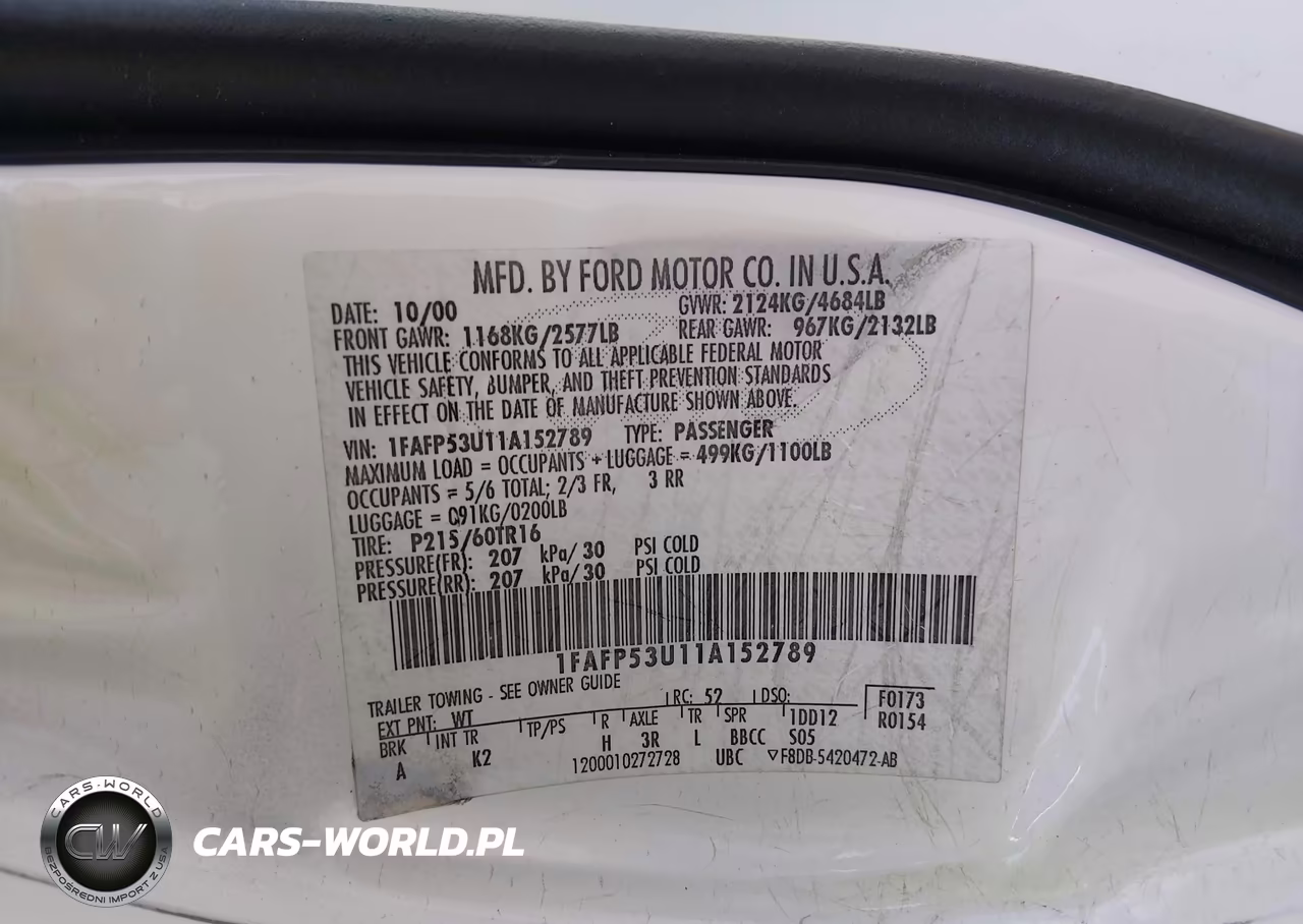 2001 Ford Taurus Se VIN:1FAFP53U11A152789 - 9