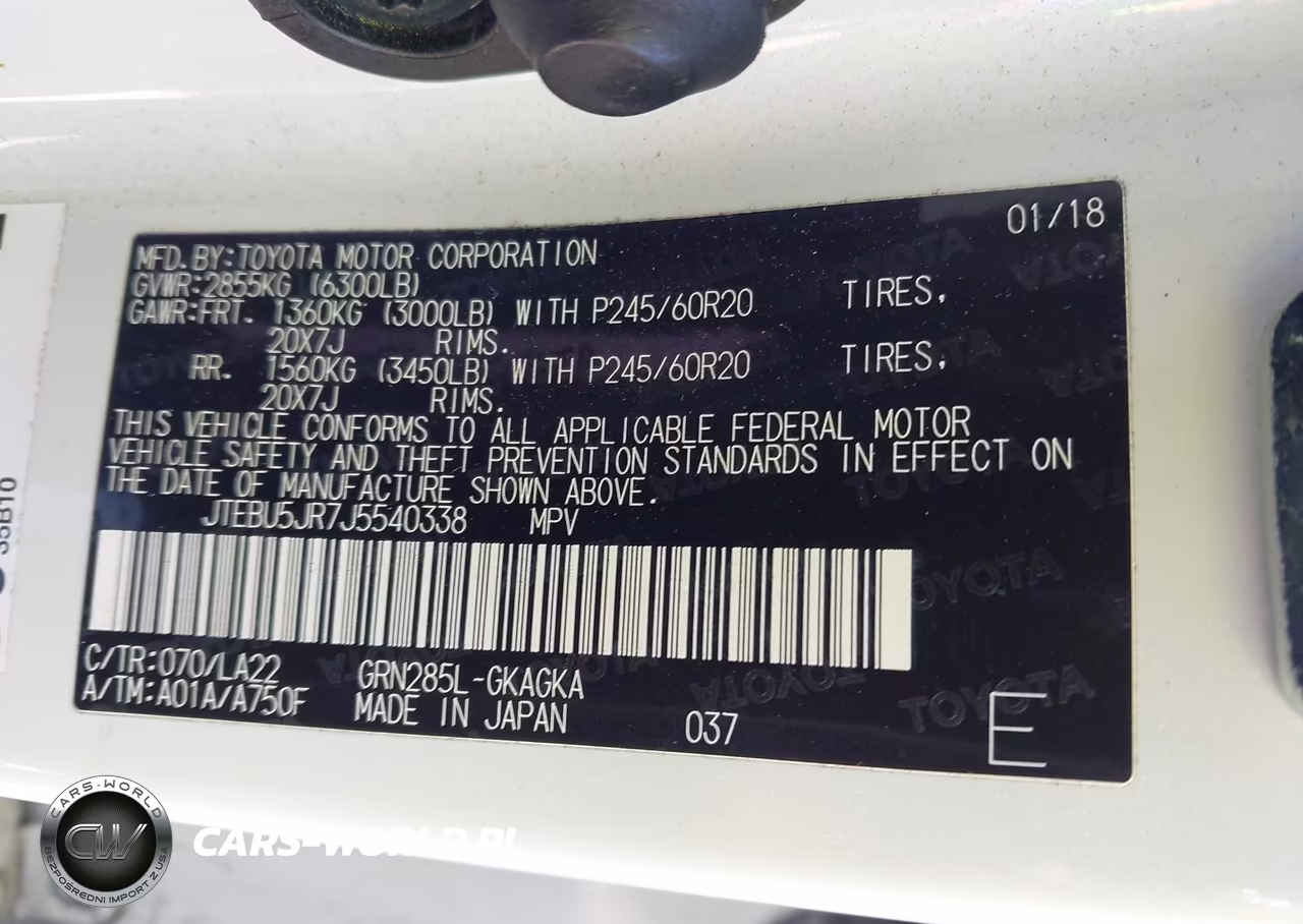 2018 Toyota 4Runner Limited VIN:JTEBU5JR7J5540338 - 9