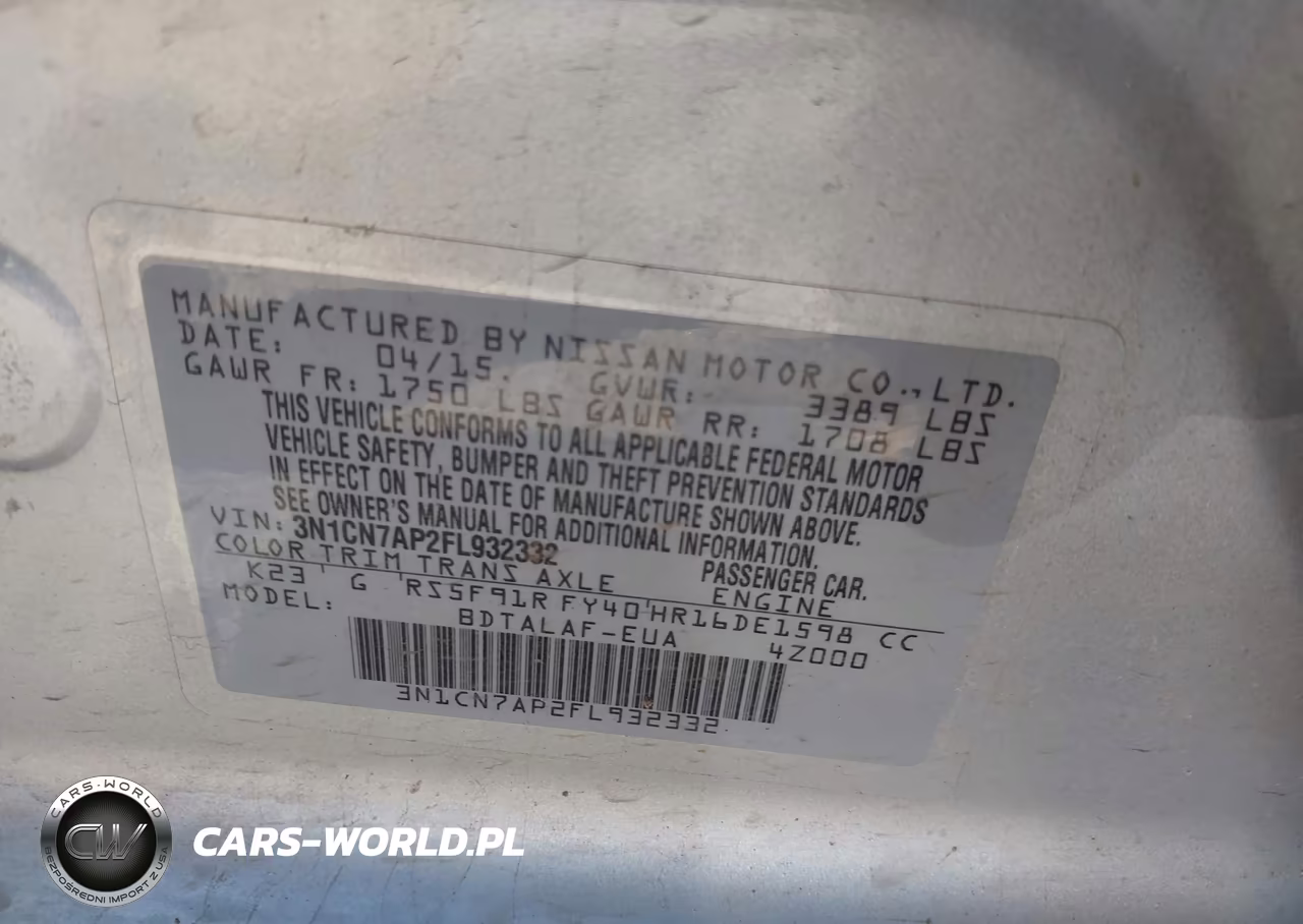 2015 Nissan Versa 1.6 S VIN:3N1CN7AP2FL932332 - 9