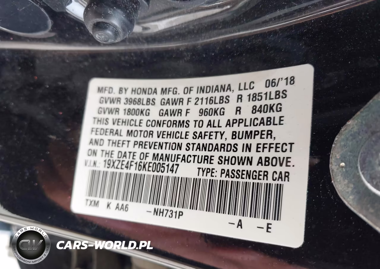 2019 Honda Insight Lx VIN:19XZE4F16KE005147 - 9