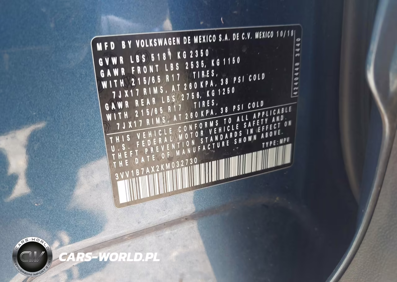 2019 Volkswagen Tiguan 2.0T S VIN:3VV1B7AX2KM032730 - 9