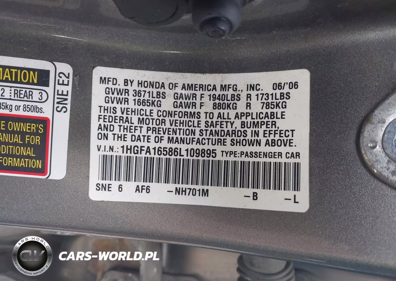 2006 Honda Civic Lx VIN:1HGFA16586L109895 - 9