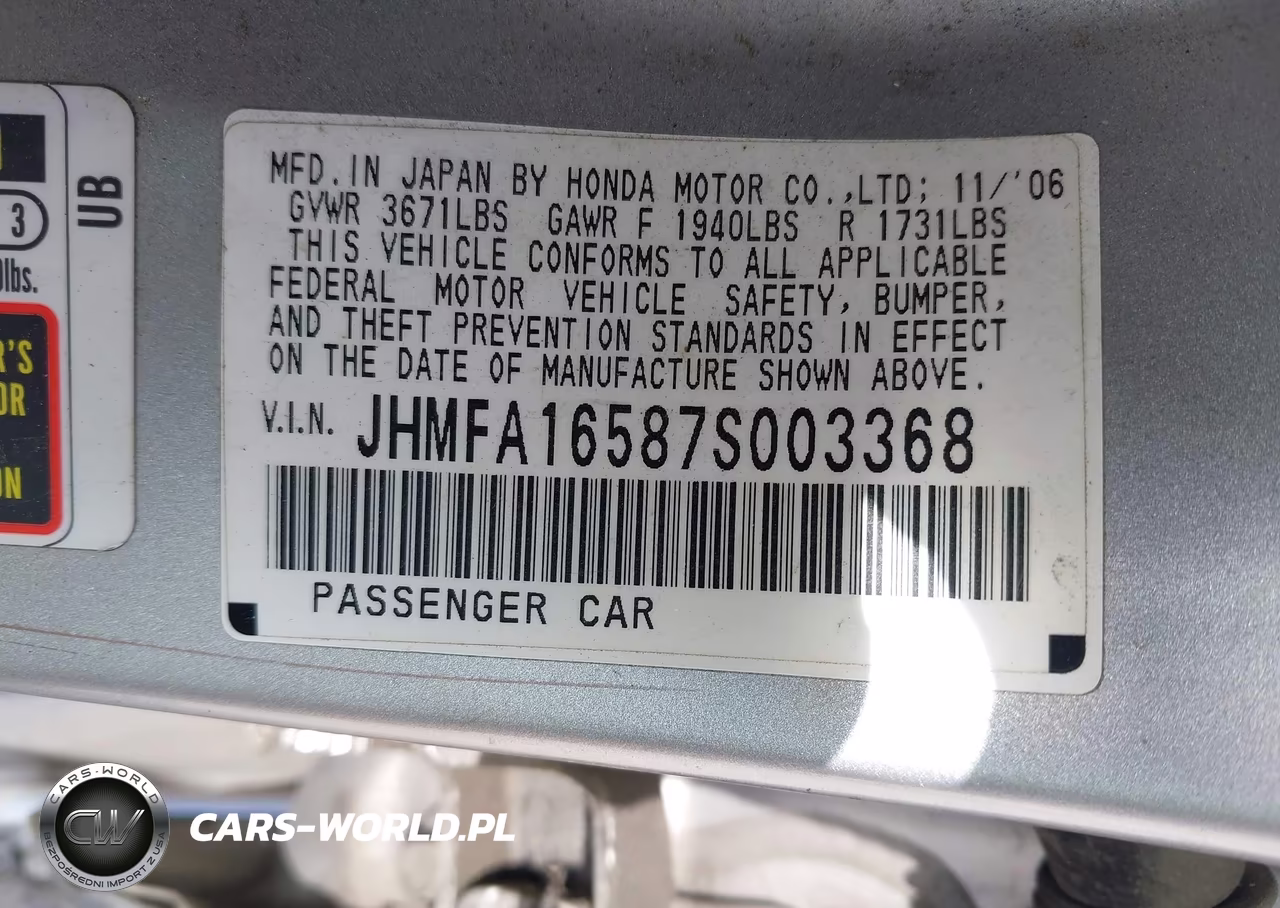 2007 Honda Civic Lx VIN:JHMFA16587S003368 - 9