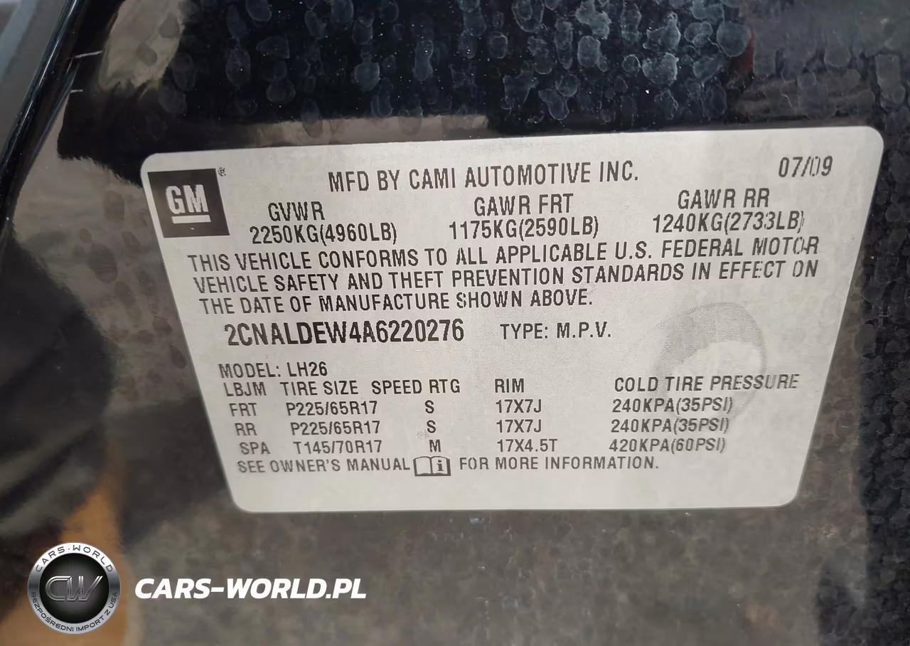 2010 Chevrolet Equinox Lt VIN:2CNALDEW4A6220276 - 9