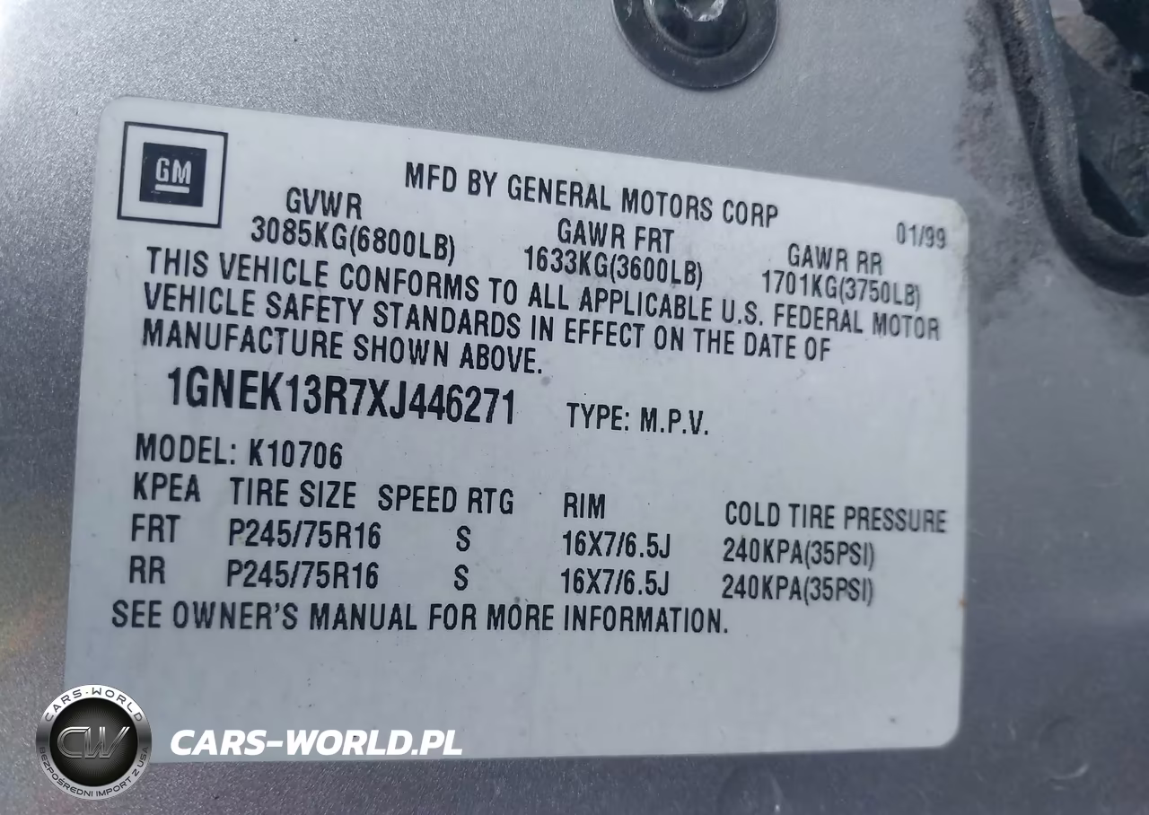 1999 Chevrolet Tahoe Ls VIN:1GNEK13R7XJ446271 - 9