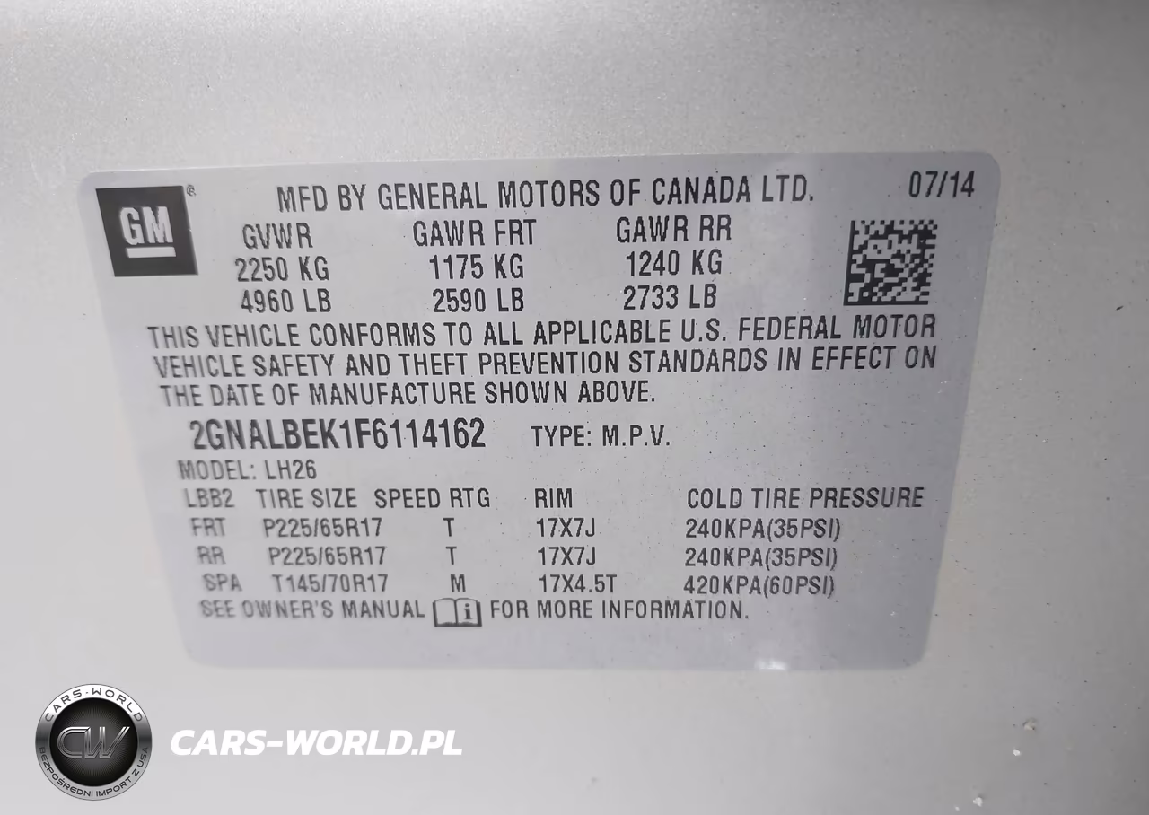 2015 Chevrolet Equinox 1Lt VIN:2GNALBEK1F6114162 - 9