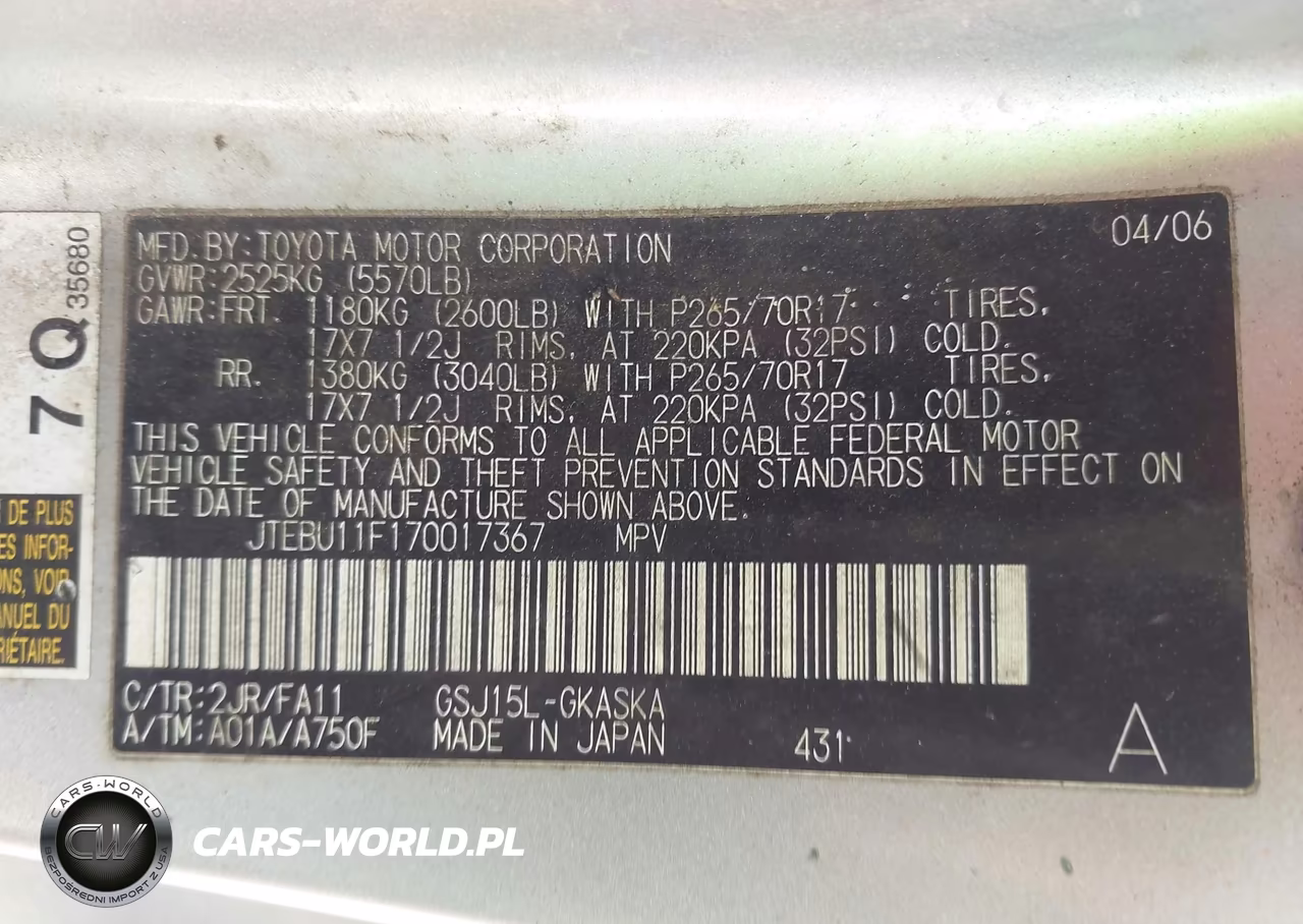 2007 Toyota Fj Cruiser VIN:JTEBU11F170017367 - 9