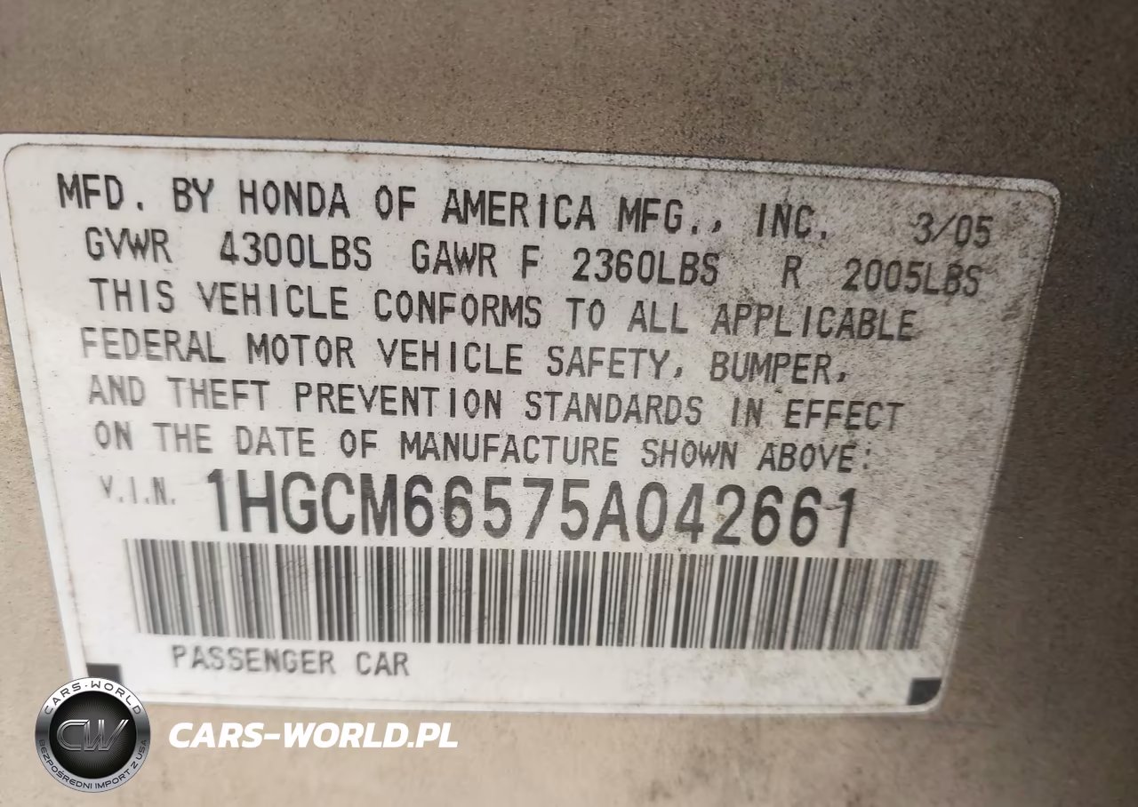 2005 Honda Accord 3.0 Ex VIN:1HGCM66575A042661 - 9