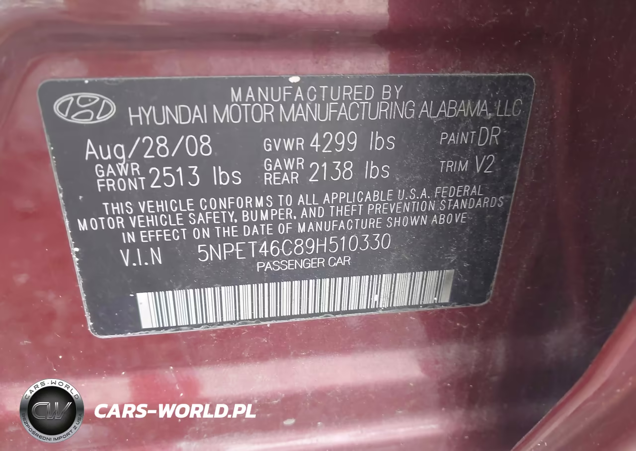 2009 Hyundai Sonata Gls VIN:5NPET46C89H510330 - 9