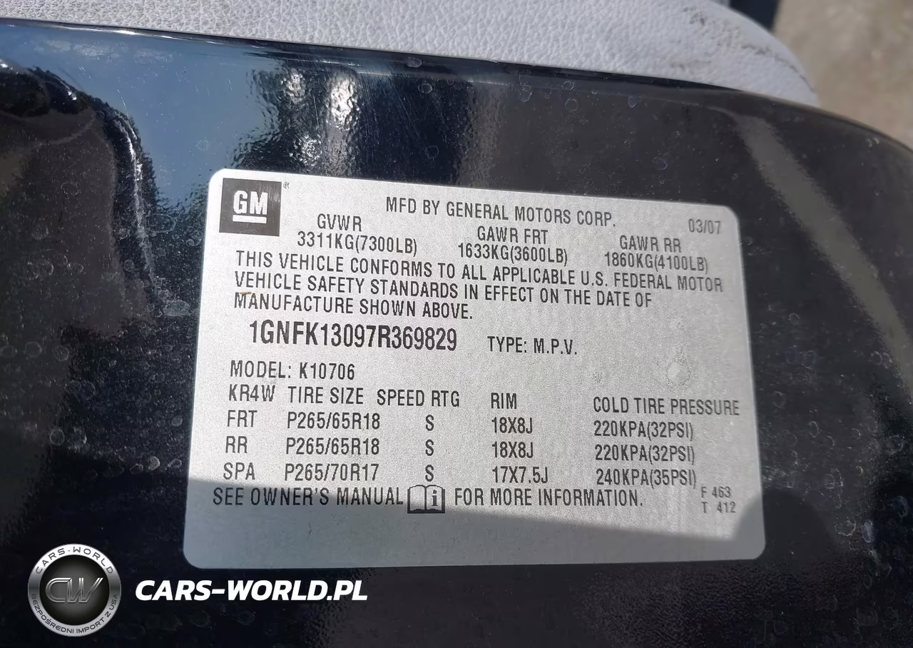 2007 Chevrolet Tahoe Lt VIN:1GNFK13097R369829 - 9