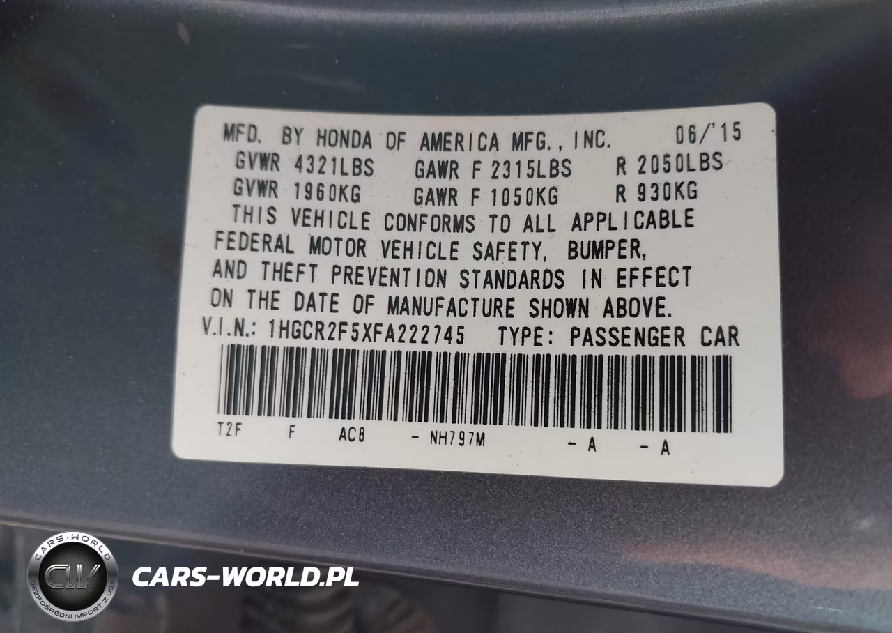 2015 Honda Accord Sport VIN:1HGCR2F5XFA222745 - 9