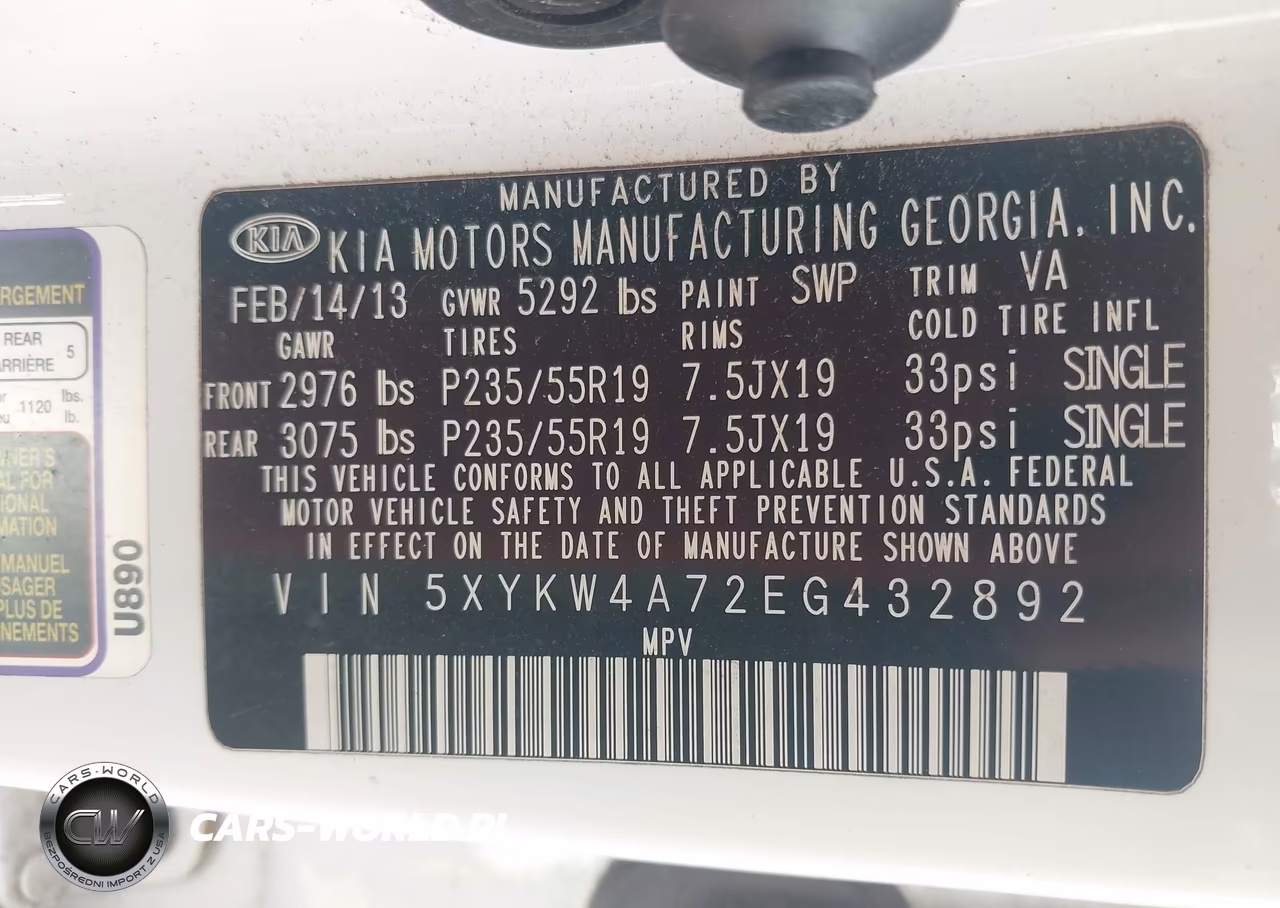 2014 Kia Sorento Sx VIN:5XYKW4A72EG432892 - 9