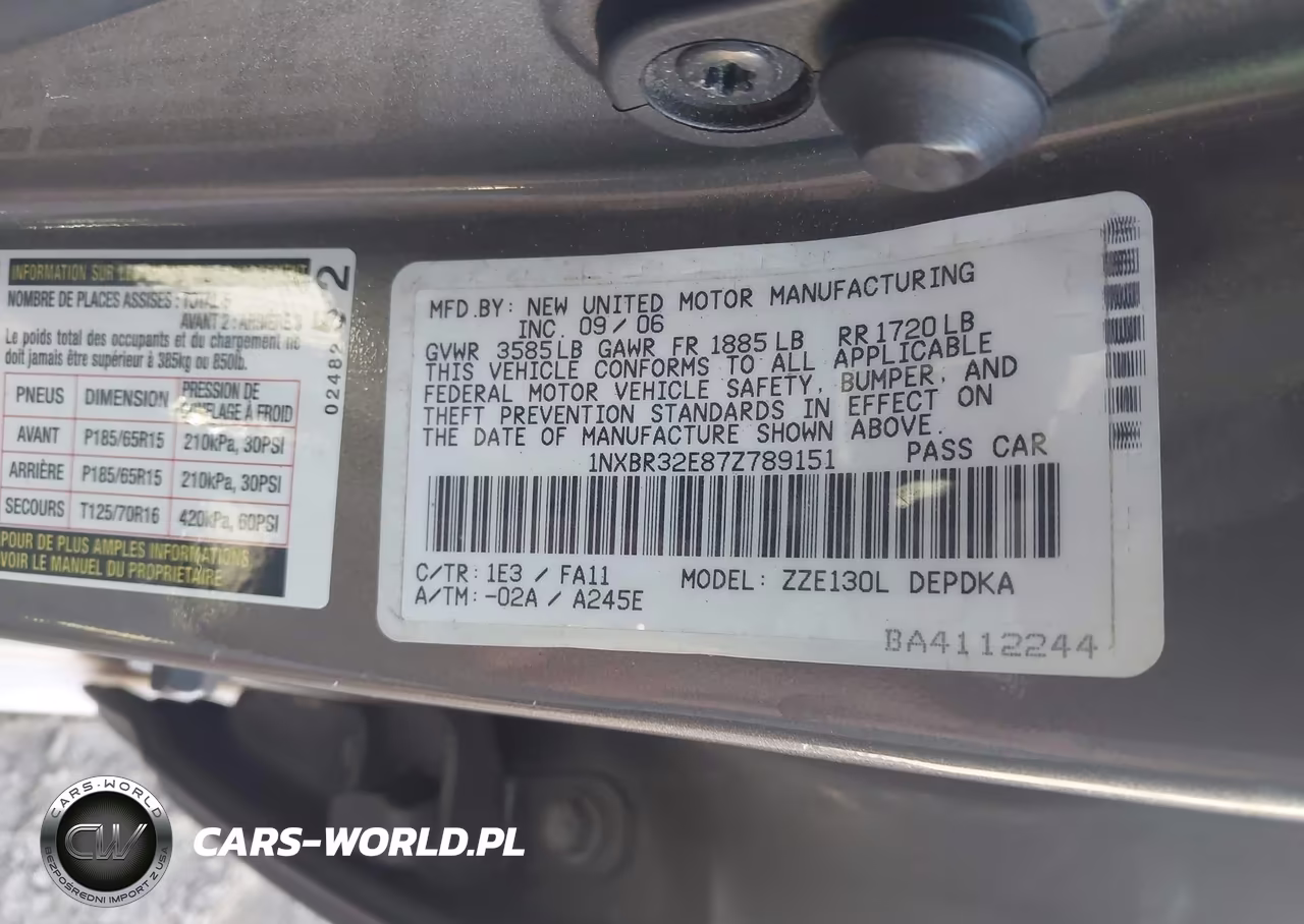 2007 Toyota Corolla Ce VIN:1NXBR32E87Z789151 - 9