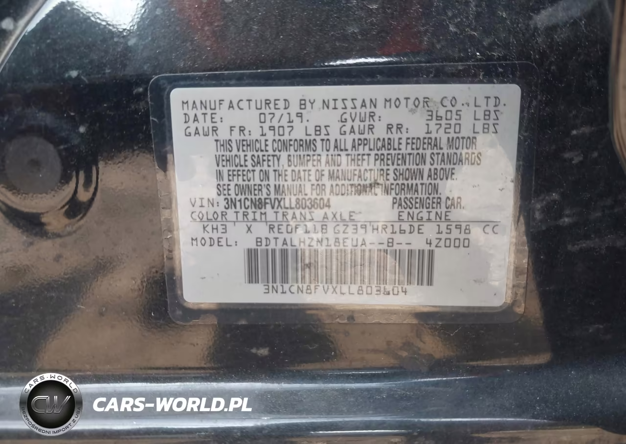 2020 Nissan Versa Sr Xtronic Cvt VIN:3N1CN8FVXLL803604 - 9