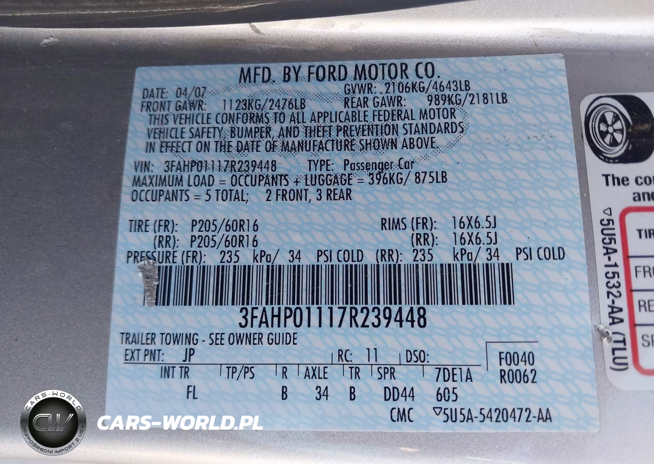 2007 Ford Fusion Se VIN:3FAHP01117R239448 - 9