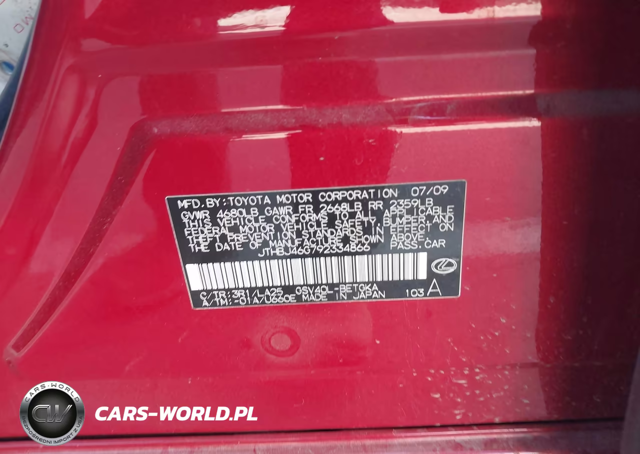 2009 Lexus Es 350 VIN:JTHBJ46G792334866 - 9