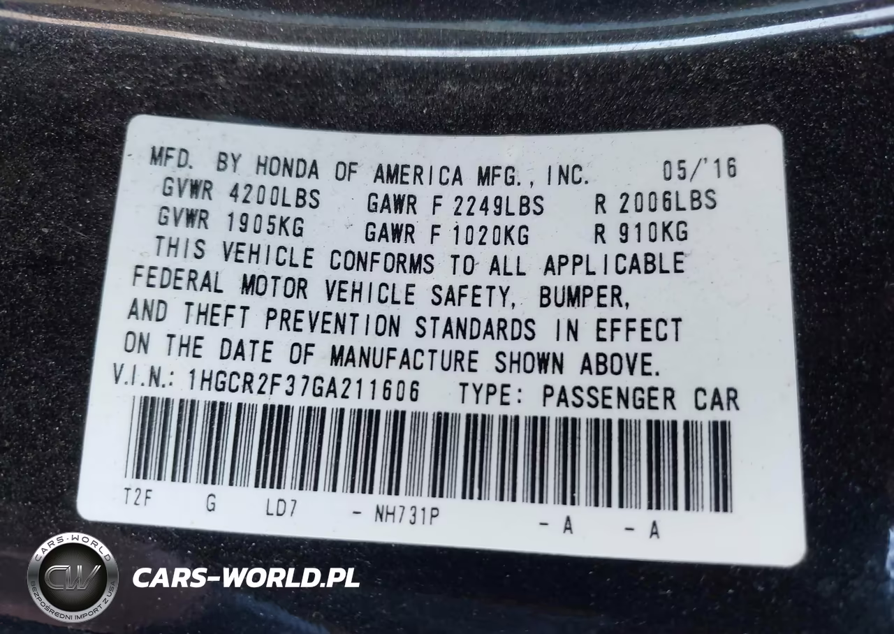 2016 Honda Accord Lx VIN:1HGCR2F37GA211606 - 9
