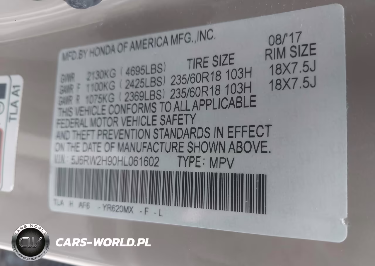 2017 Honda Cr-V Touring VIN:5J6RW2H90HL061602 - 9