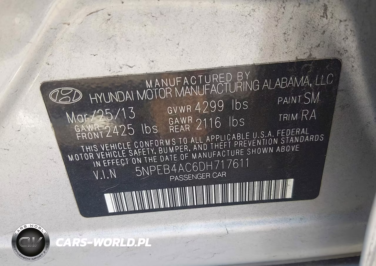 2013 Hyundai Sonata Gls VIN:5NPEB4AC6DH717611 - 9