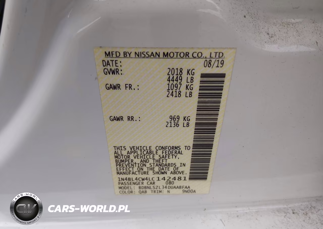 2020 Nissan Altima Sr Intelligent Awd VIN:1N4BL4CW4LC142481 - 9