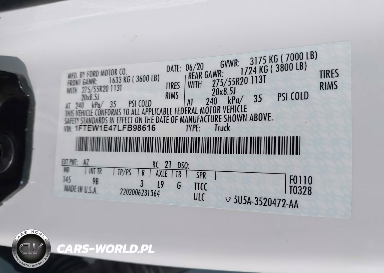 2020 Ford F-150 Platinum VIN:1FTEW1E47LFB98616 - 9